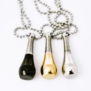 Bottle memorial pendants in silver, black & gold