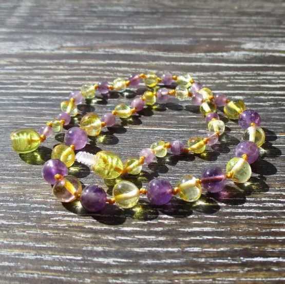 Amethyst with honey Amber teething necklace