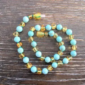 Light Turquoise & honey amber teething necklace