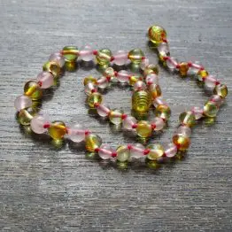Rose Quartz & Honey Amber teething necklace New Zealand