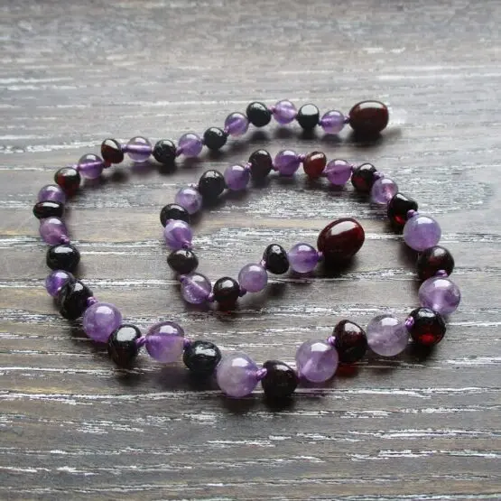 Amethyst & Dark Cherry Amber teething necklace