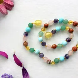 5 mix of crystal plus honey amber teething necklace