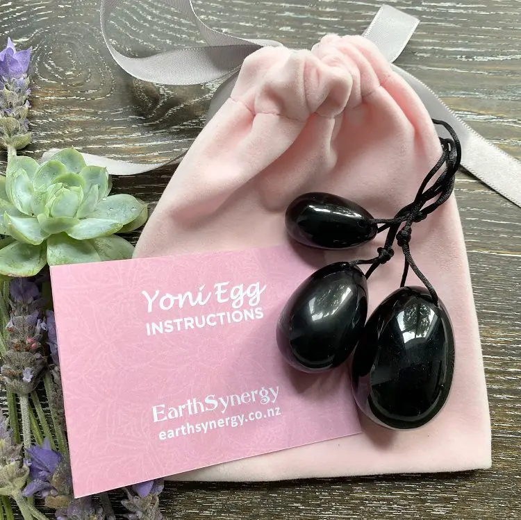 Obsidian yoni egg set drilled