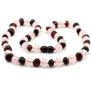 Rose Quartz & Dark Cherry Amber Adult Necklace