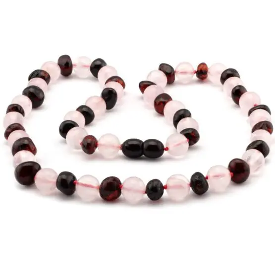Rose Quartz & Dark Cherry Amber Adult Necklace