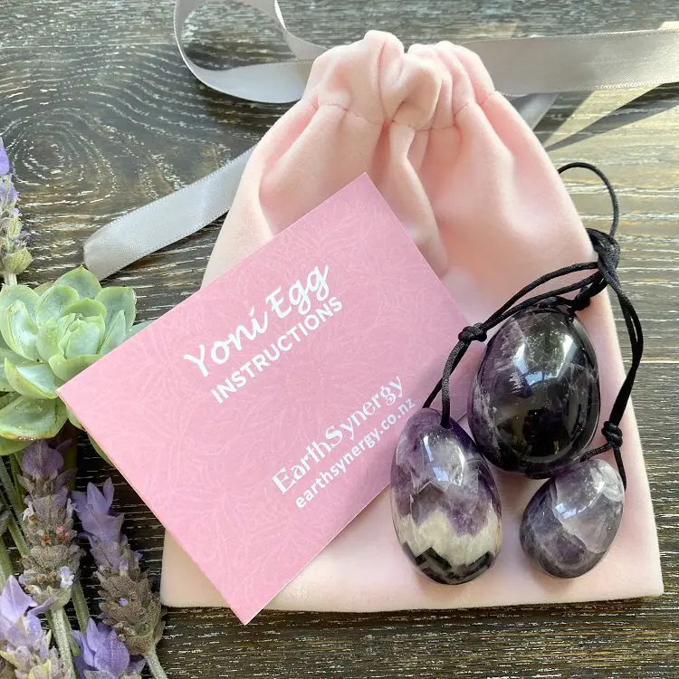 Amethyst Yoni egg set - drilled
