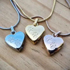 2 paws in heart Memorial Pendants - 3 colour options