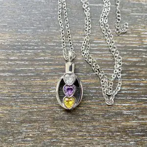 Oval with 3 crystal hearts memorial keepsake