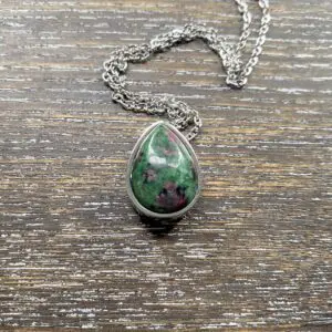 Ruby in Zoisite teardrop memorial pendant