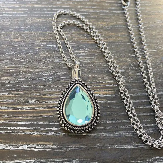 Blue rhinestone teardrop memorial pendant