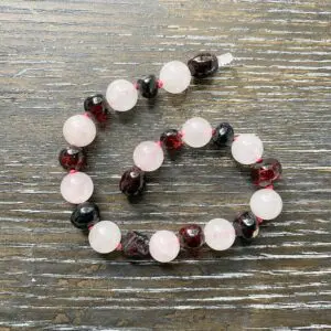 Dark Cherry Amber & Rose Quartz adult bracelet