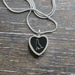 Dog in black heart memorial pendant
