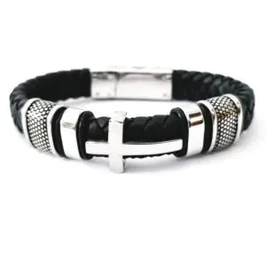 Leather bracelet with cross