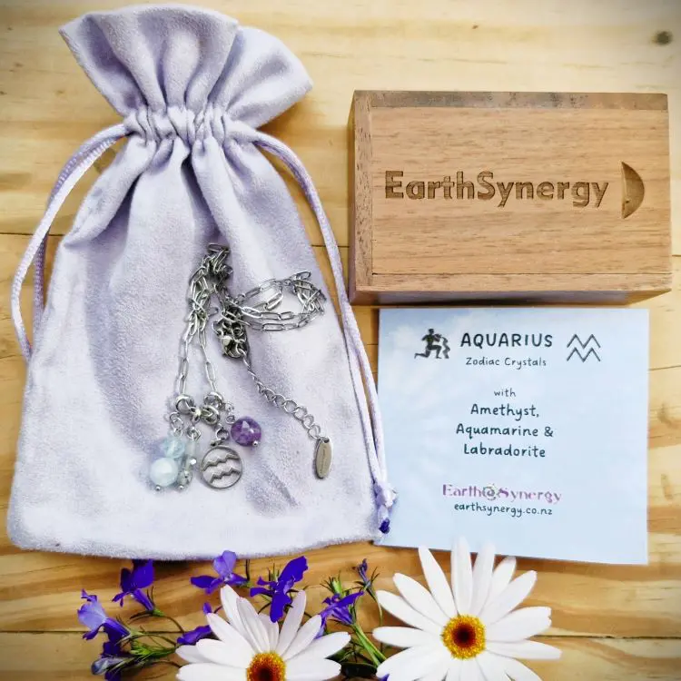 Aquarius Crystal Pendant necklace with Amethyst, Aquamarine & Labradorite