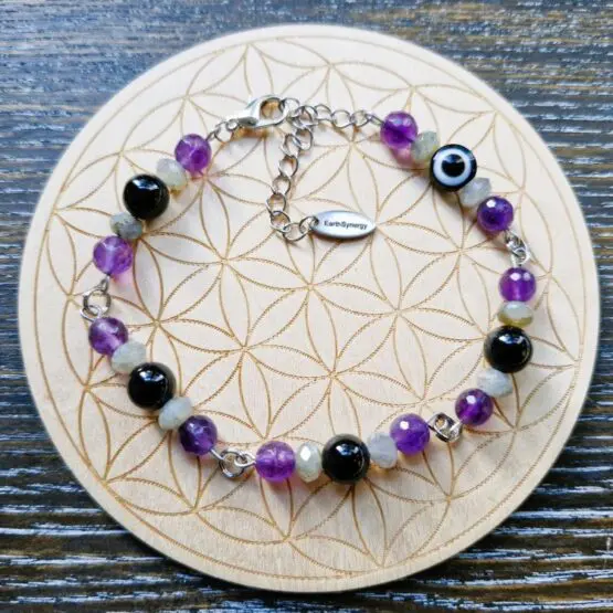Protection bracelet with Amethyst, Labradorite, Tourmaline & Evil eye