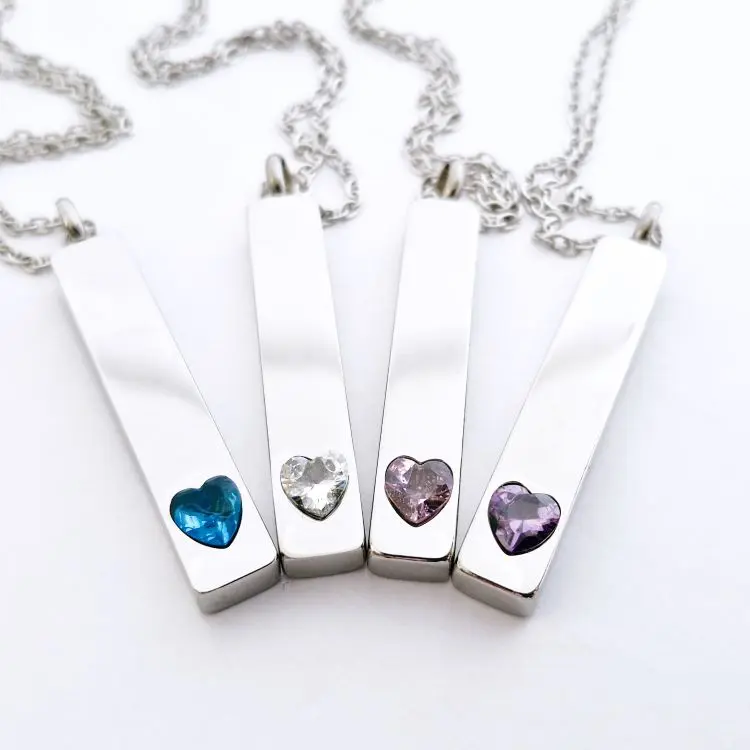 Zirconia Heart in Bar Memorial Pendants 4 x options