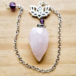 Rose Quartz faceted pendulum with Lotus charm
