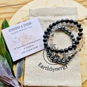 Grounded & Steady Crystal bracelet trio with Tourmaline, Smoky Quartz & Hematite