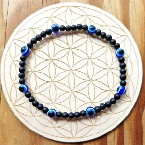 4mm onyx bracelet with 8 x evil eye beads