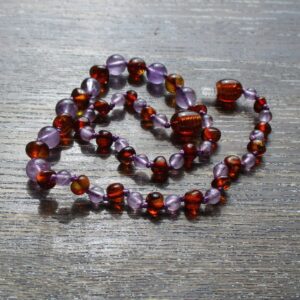 Amethyst & Cognac amber teething necklace