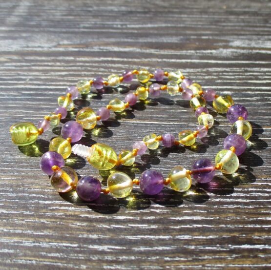 Amethyst with honey Amber teething necklace