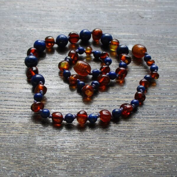 Lapis Lazuli & Cognac Amber teething necklace