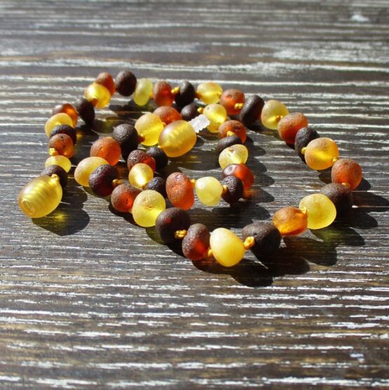 Raw multi-coloured amber teething necklace