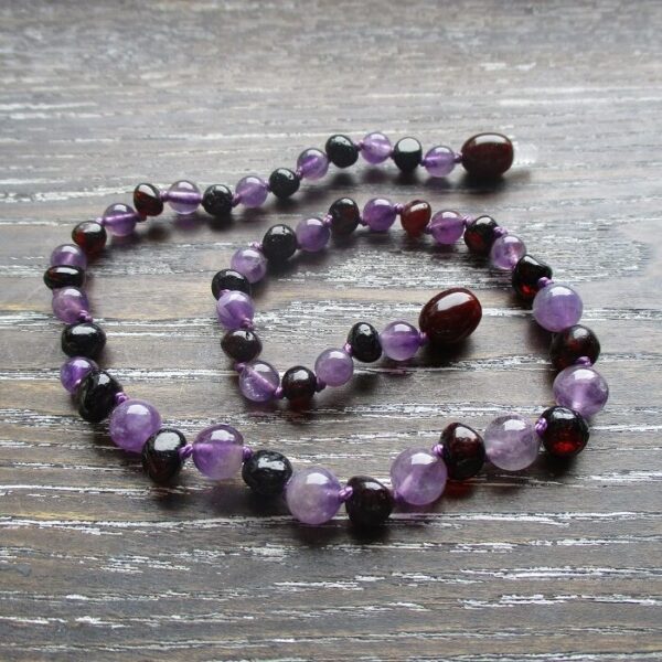 Amethyst & Dark Cherry Amber teething necklace