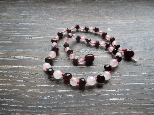 Rose Quartz & Dark Cherry Amber Necklace