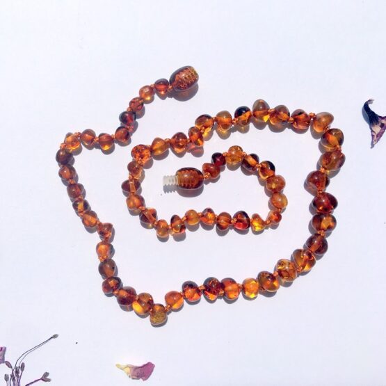 Cognac polished amber teething necklace 38cm
