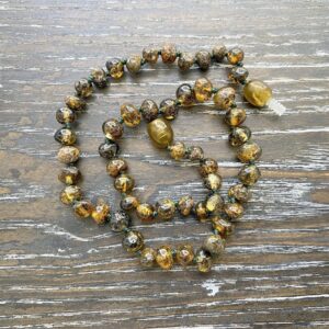 Dark green Baltic amber Teething Necklace 32cm