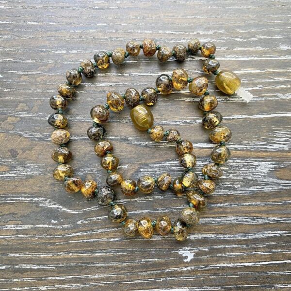 Dark green Baltic amber Teething Necklace 32cm