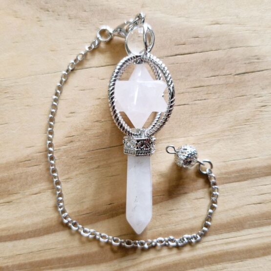Rose Quartz Merkabah with Clear Quartz Point Pendulum
