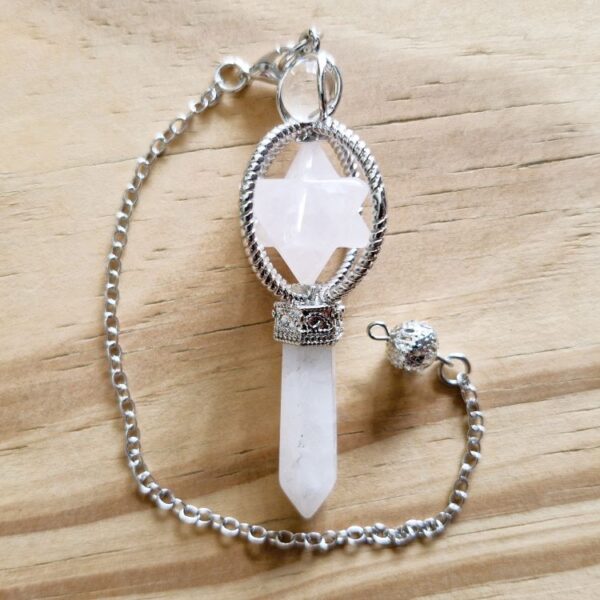 Rose Quartz Merkabah with Clear Quartz Point Pendulum