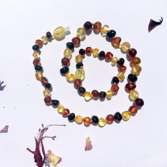 Multi-coloured Polished Baltic Amber Teething Necklace 38cm