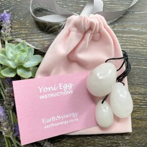 Clear Quartz yoni egg set - drilled