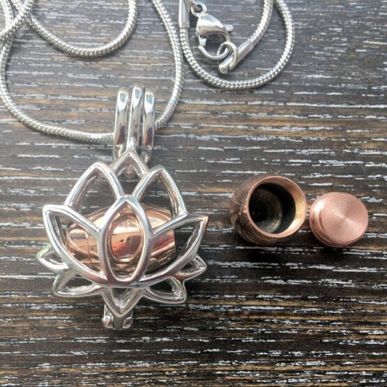 Lotus with Urn Memorial pendant for cremation ash