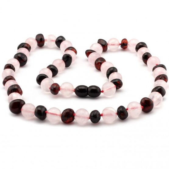 Rose Quartz & Dark Cherry Amber Adult Necklace