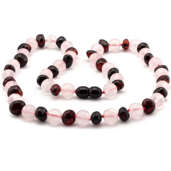 Rose Quartz & Dark Cherry Amber Adult Necklace