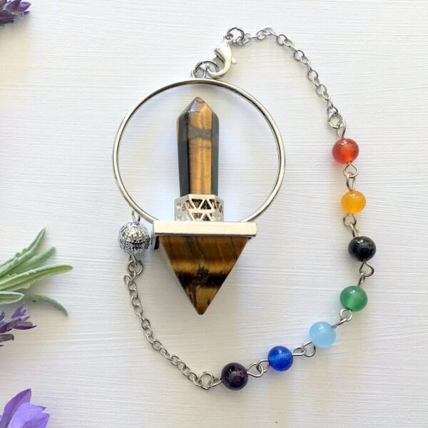 Tigers Eye Pyramid with Point Pendulum