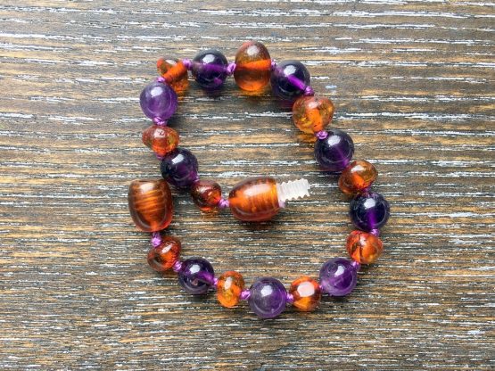 Amethyst & Cognac Amber Bracelet