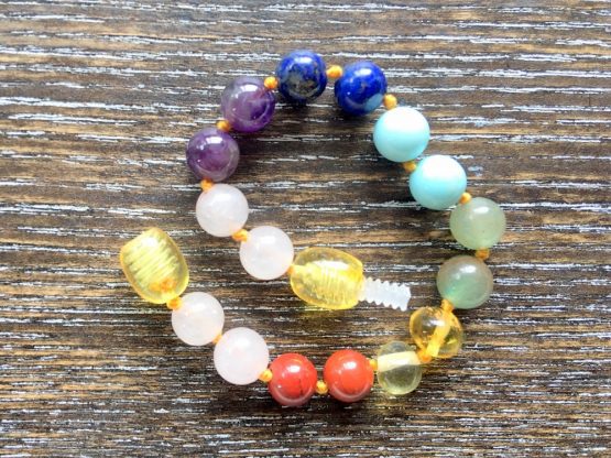 6 Crystal Mix with Honey Amber Bracelet