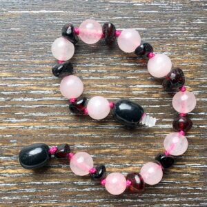 Rose Quartz & Dark Cherry Amber Bracelet