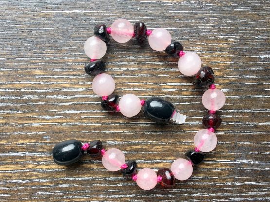 Rose Quartz & Dark Cherry Amber Bracelet