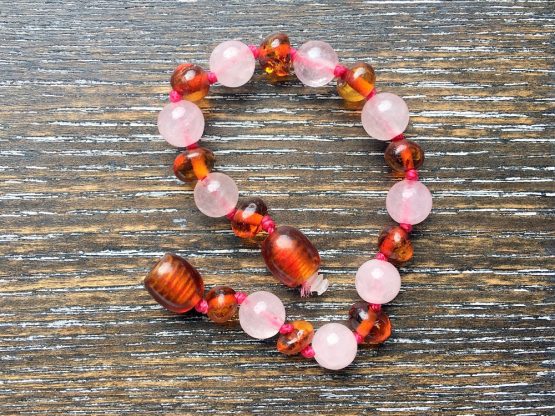 Rose Quartz & Cognac Amber Bracelet -