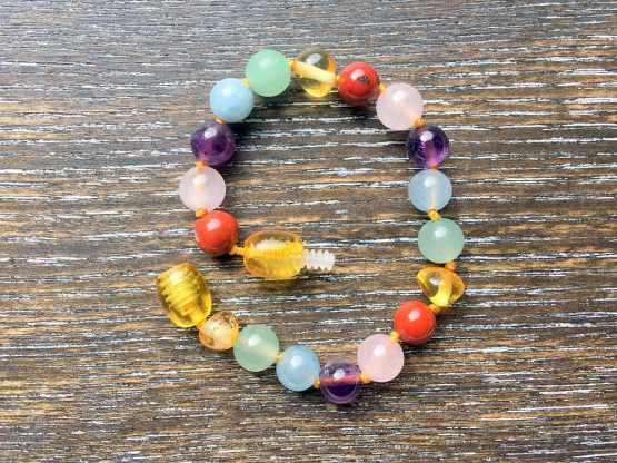 5 Crystal Mix & Honey Amber Bracelet