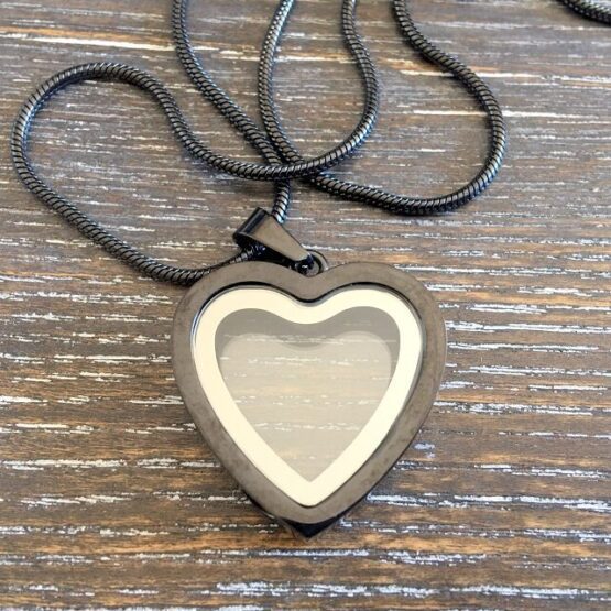 Black glass heart memorial pendant
