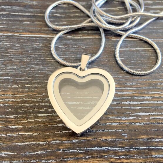 Silver glass heart memorial pendant
