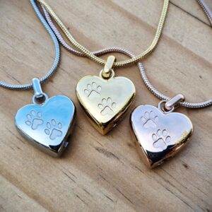 2 paws in heart Memorial Pendants - 3 colour options
