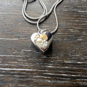2 Paws in Heart Memorial Pendant
